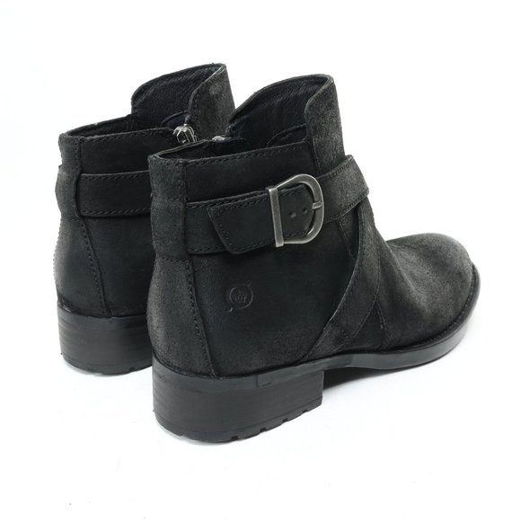 Born Trinculo Buckle Cross-strap Heeled Boots Leather Ankle Bootie Sz W7 Black - Picture 9 of 16